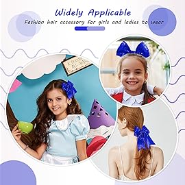 2 Packs Jumbo Cheerleading Bow 8 Inch Large Cheer Hair Bows with Ponytail Holder for Teen Girls Softball Outfit Uniform(Sequin Blue)