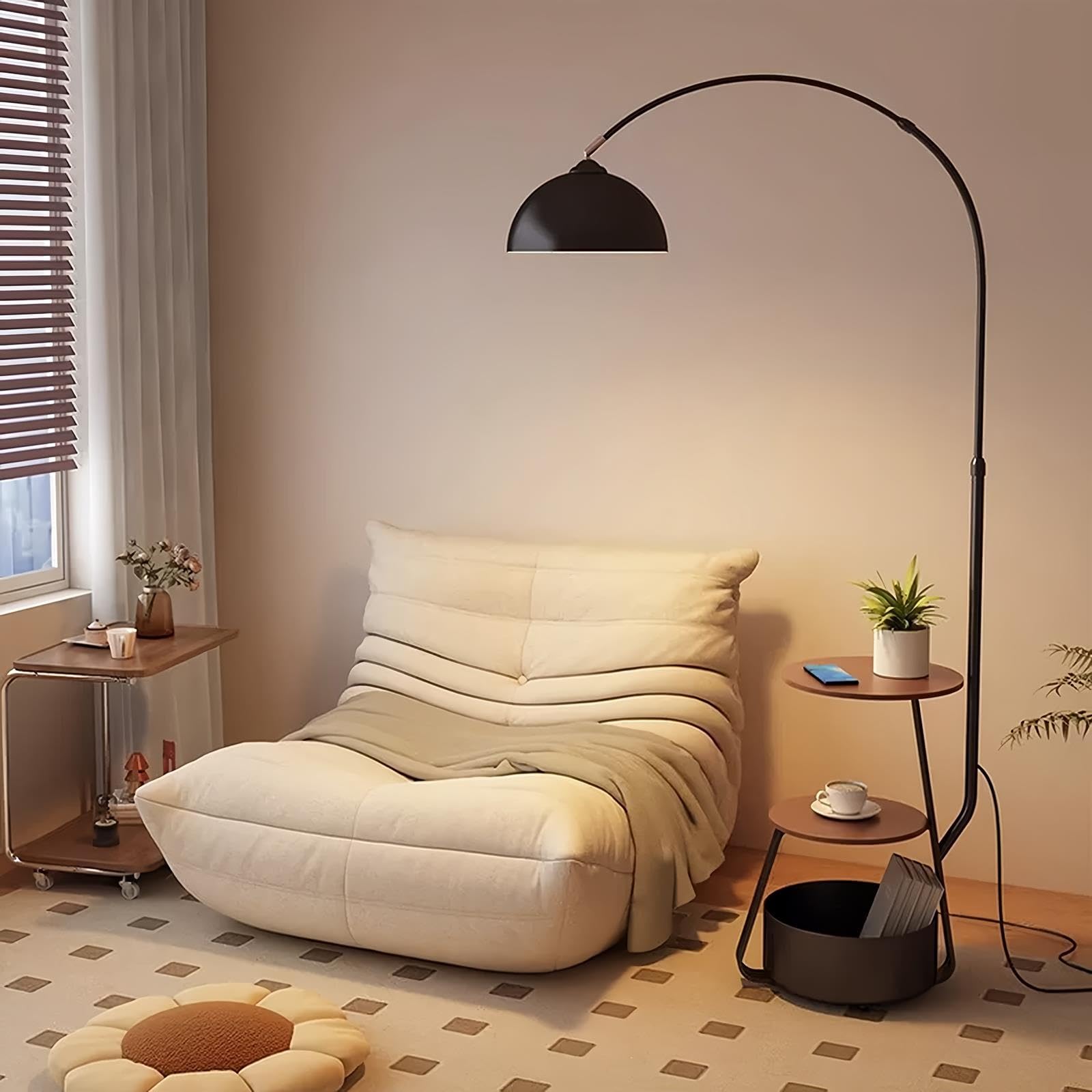 Lampada Ad Arco Pavimento Mensole Portaoggetti, Design Tavolino Laterale