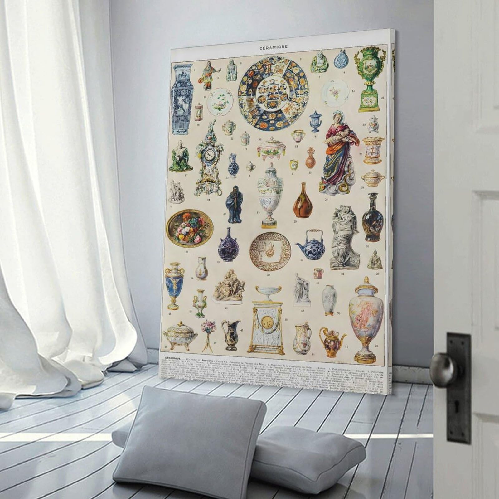 Junmoney Vintage Ceramic Canvas Wall Decor, 24x36inch(60x90cm), for Gallery Wall Decor And Room Displays, Wall Decor Suited to Curated Displays