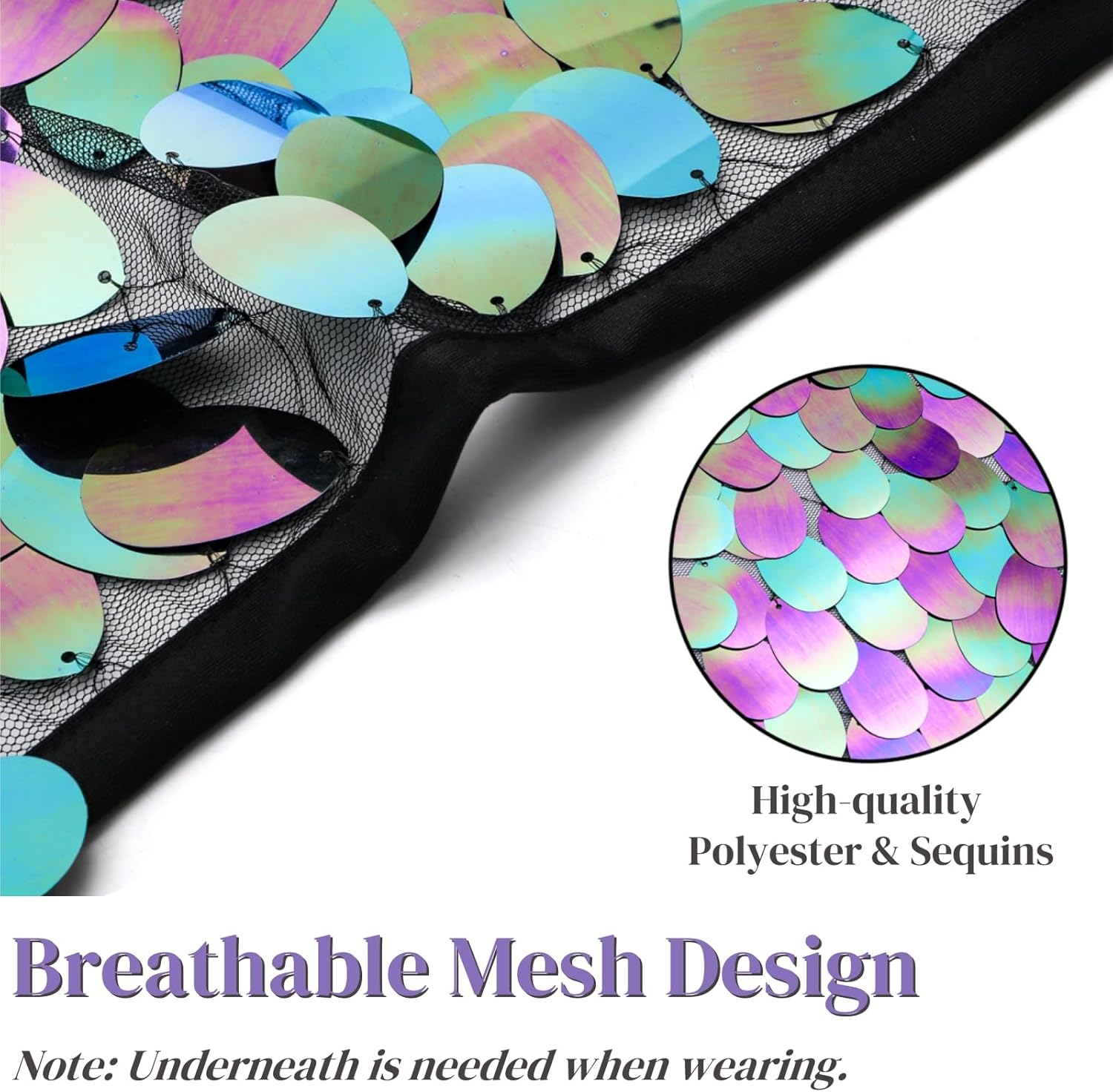 Belly Hip Scarf for Women, Adjustable Big Sequin Mermaid Skirt, Sparkly Fish Scale Mini Skirt, Black Glitter Disco Ball Hip Wrap, Halloween Costume Outfit for New Year Eve Rave Party - Image 5