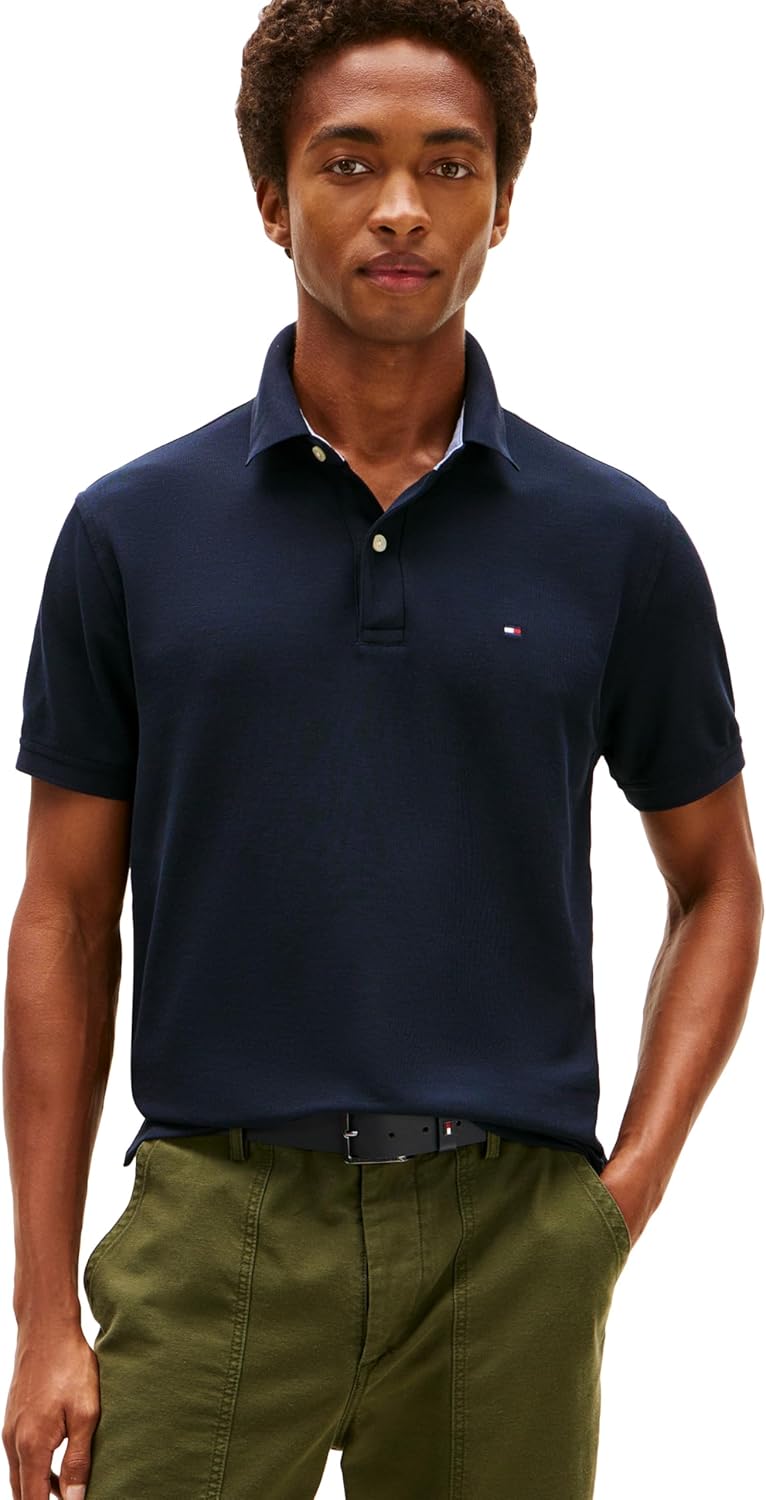 Tommy Hilfiger Men's Short Sleeve Moisture Wicking Stretch Polo Shirt with Quick Dry + UV Protection