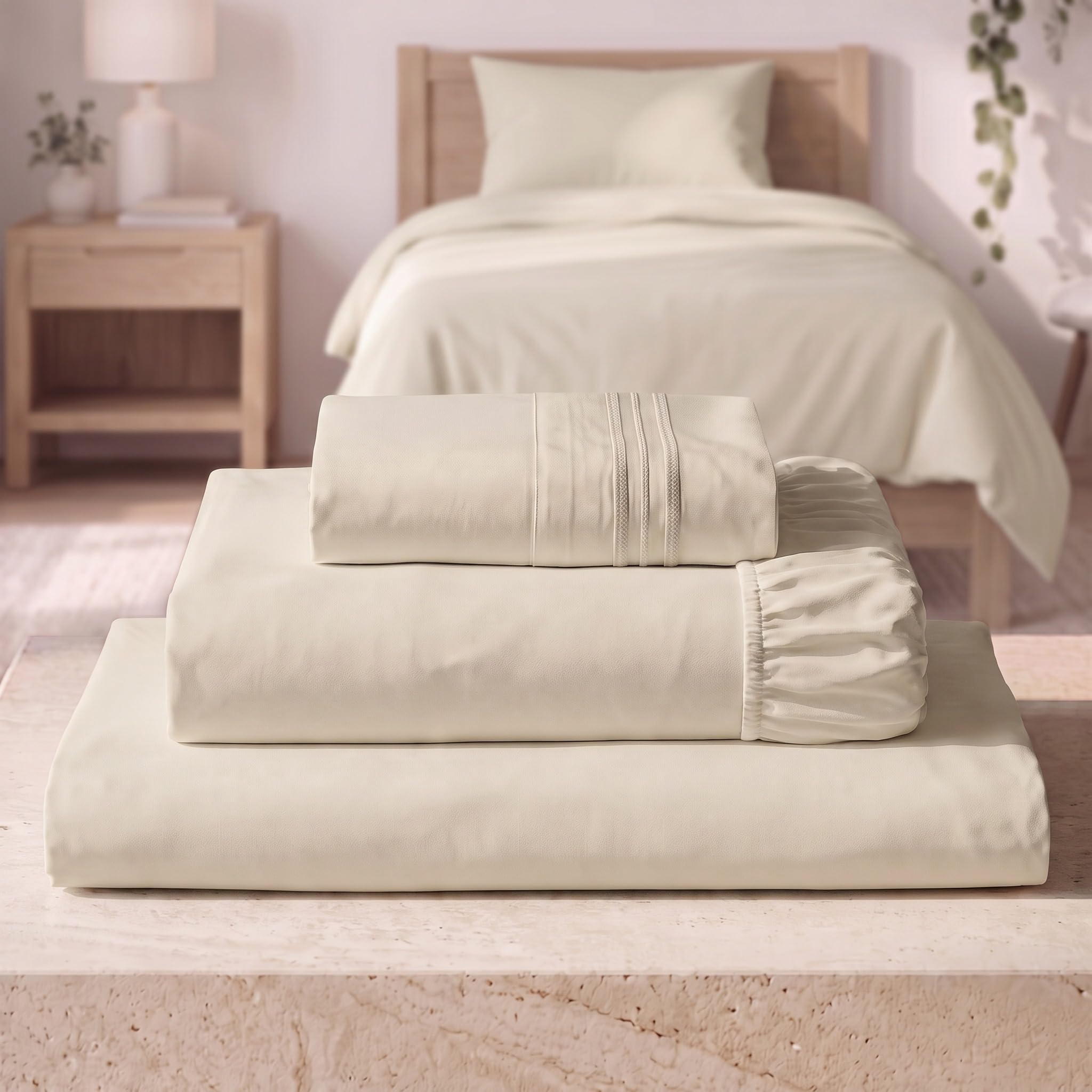 Mellanni Iconic 3-Piece, Ultra Soft Sheet Set (Twin, Beige)