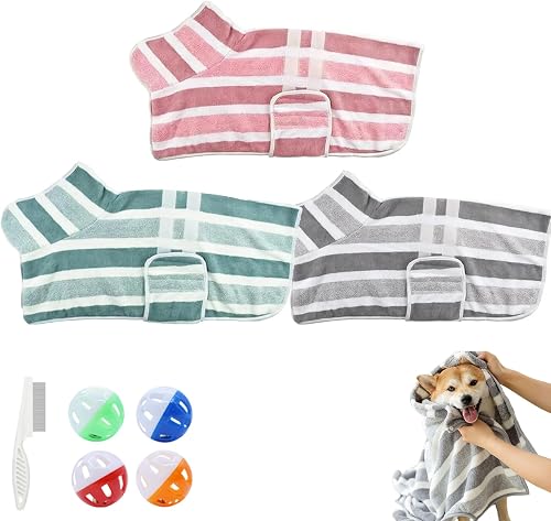 3Pcs Luxury Microfiber Dog Bathrobe, New Ultra Absorbent Dog Robe with Adjustabl