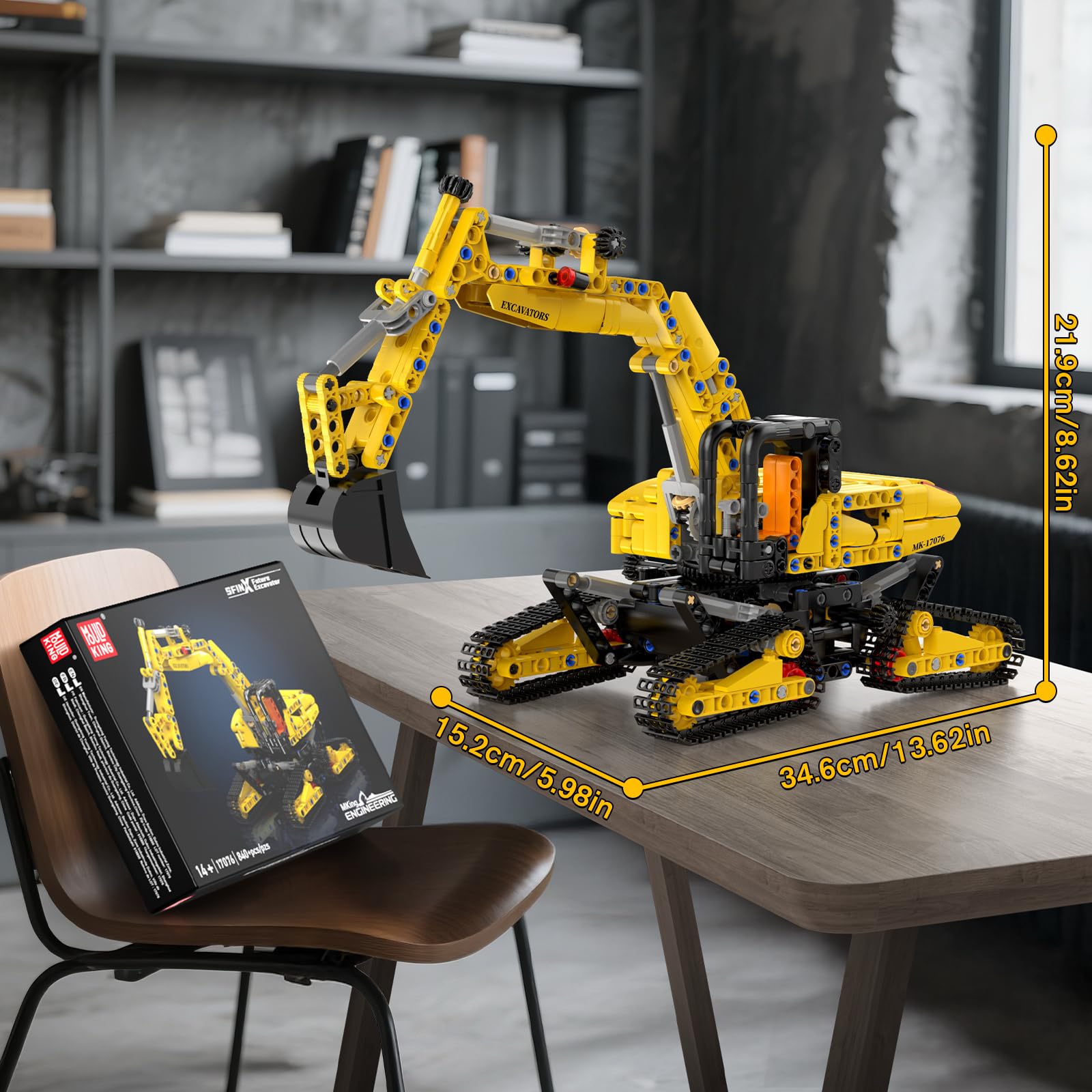 Mould King Technik Bagger Bausatz, 17076 Bauspielzeug Bagger-Modell, 840Teile STEM Konstruktions-Baukasten für Erwachsene, Spielzeugbagger für 14+ Jugendliche