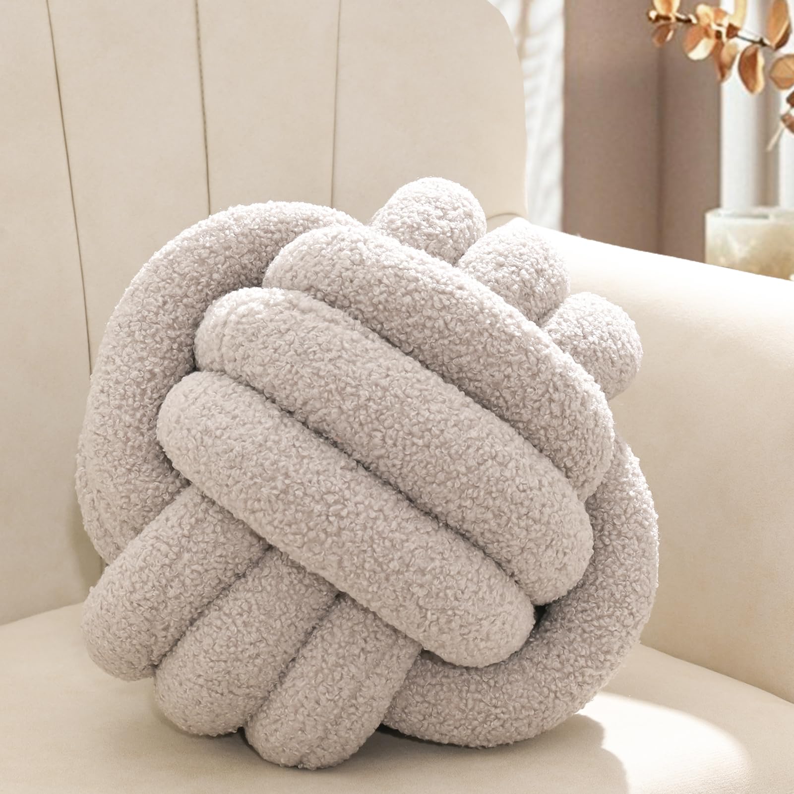 Cojín decorativo con nudo gris, cojín decorativo de terciopelo de peluche, cojín redondo para dormitorio infantil, regalo 22 cm