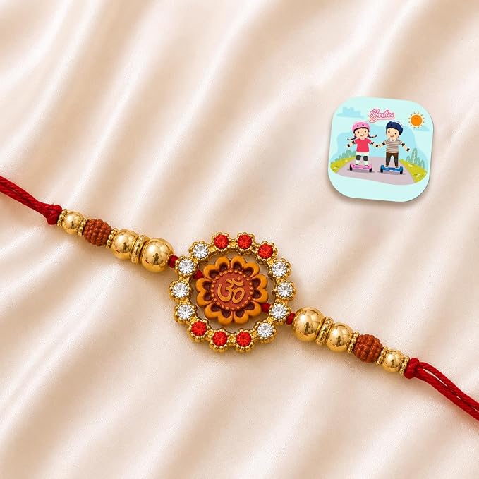 CraftVatika Designer Om Rakhi with Gift for Brother Boy Men Kids, Premium Rakhi Gift Combo Set for Brother Man, Rakhis for Rakshabandhan, Fridge Magnet Gifts, Designer Om Rakshasutra Raki Set of 1