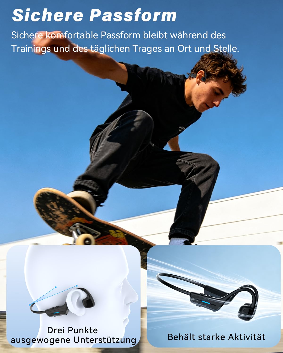 SANOTO Knochenschall Kopfhörer, 26,5g Ultraleicht, LED Licht