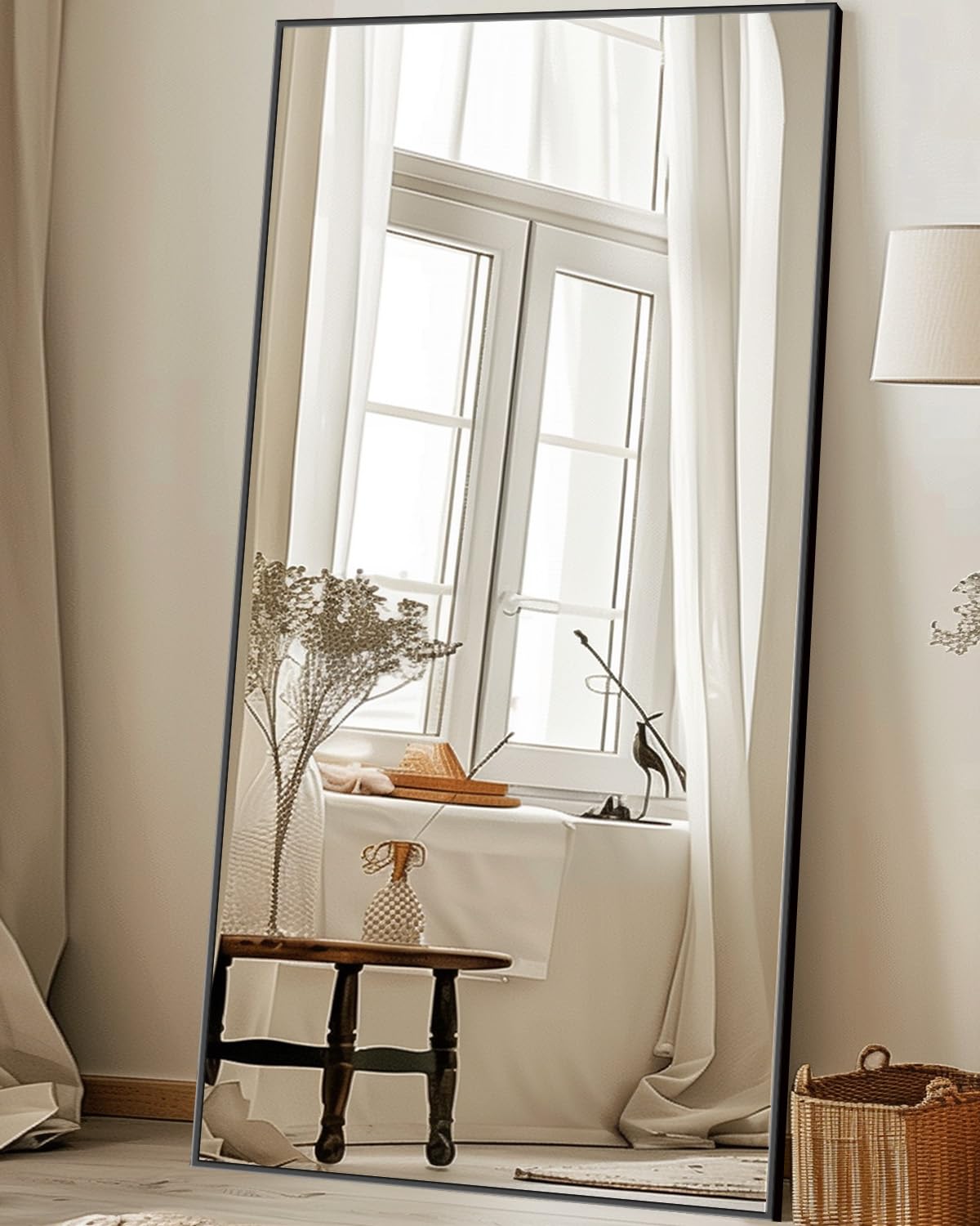 Antok Full Length Mirror, 81"x41" Oversized Floor Mirror Freestanding, Full Body Mirror Floor Standing Mirrors with Stand, Hanging Mounted Mirrors for Living Room Cloakroom,Black,Rect Style