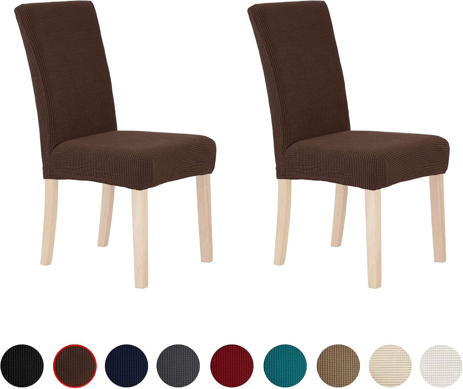 Deconovo Soft Solid Waterproof Chair Covers Removable Kitchen Chair Slipcover Set of 2, Chocolate