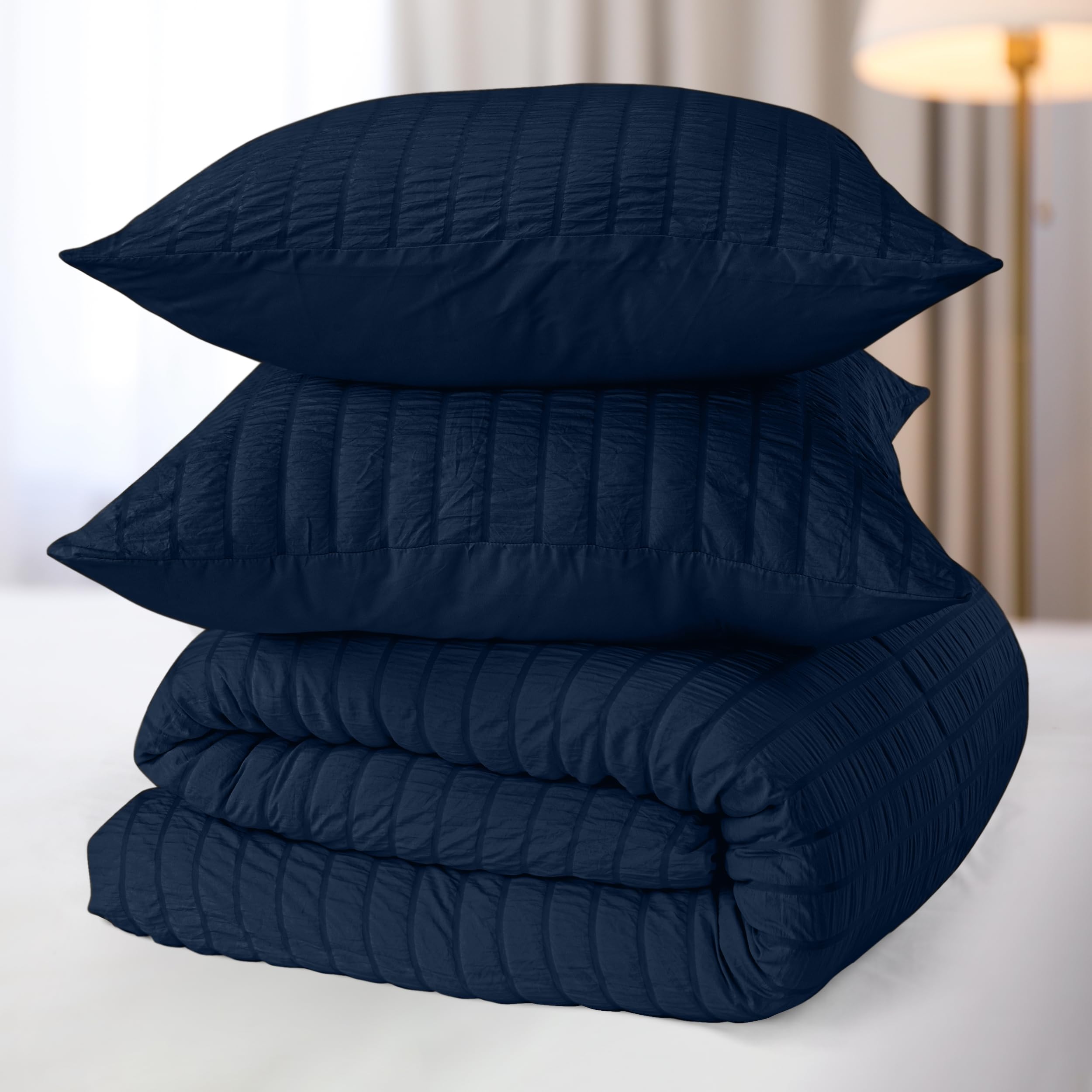Utopia Bedding Set Copripiumino Seersucker - Include 1 Copripiumino Matrimoniale 240x220 cm con chiusura a cerniera, 2 Federe 65x65 cm con chiusura a busta; il piumino è venduto separatamente.