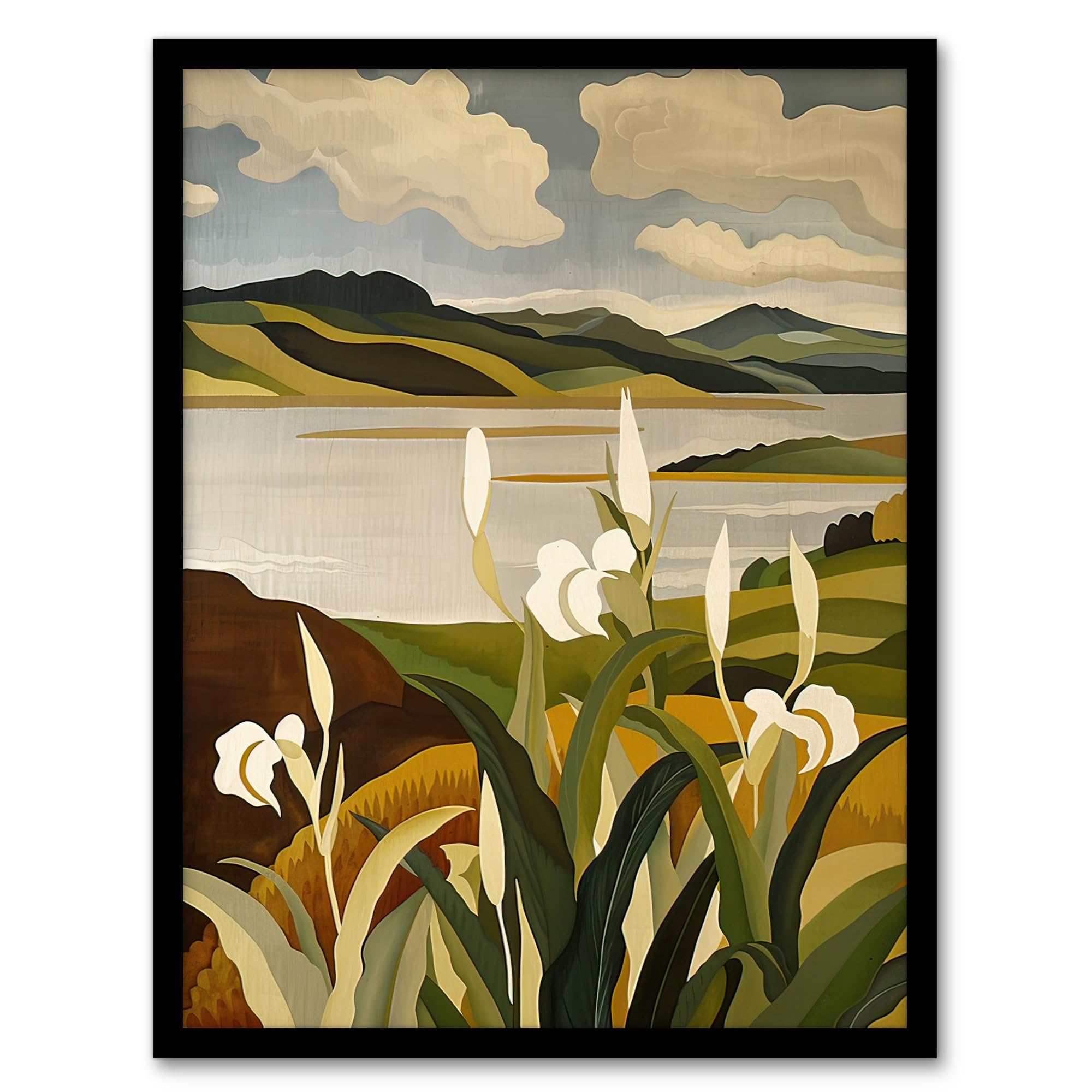 Cornish Coastal Flowers Framed Art Print - Cornwall Landscape - Artery8 - A4 Size - Brown