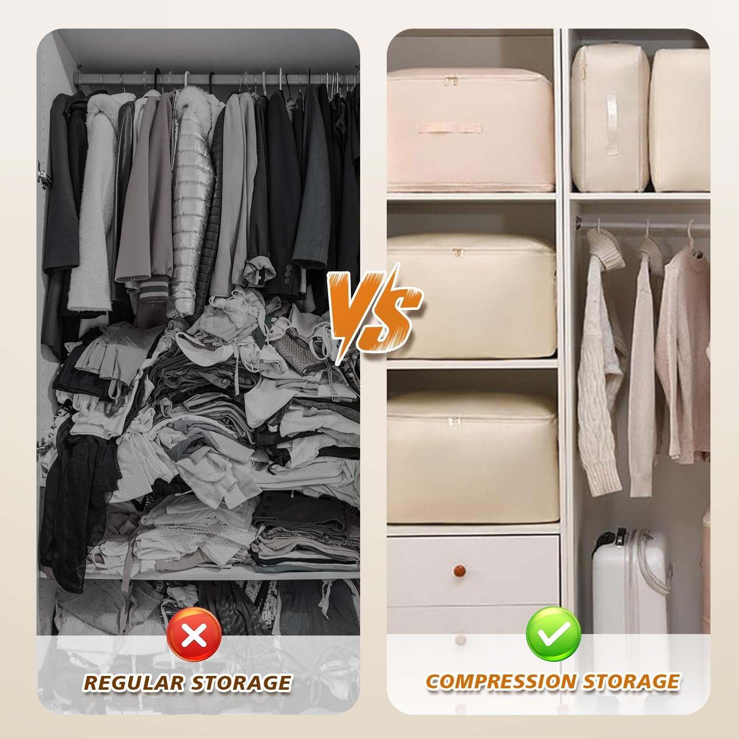 135L Self Compression Comforter Storage Bag, Ultra Space Saving 3-Layer Compression Large Capacity Storage Bags for Bedding, Duvet, Down Jacket, Blanket, 2 Pack