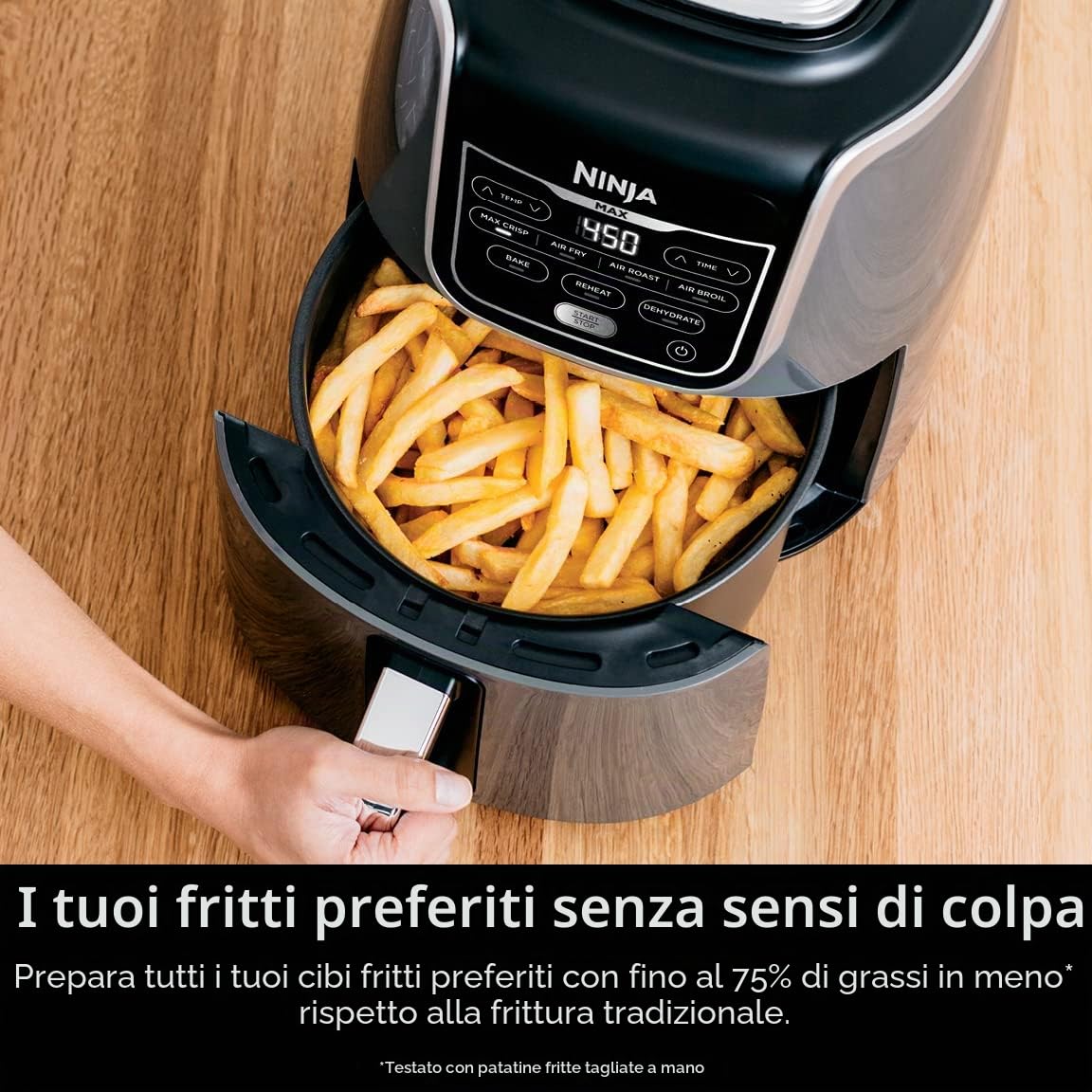 Ninja AF161 Max XL Friggitrice ad aria che cuoce, patatine, arrostisce, cuoce, riscalda e disidrata, con capacità di 5,5 litri e una finitura lucida, grigio