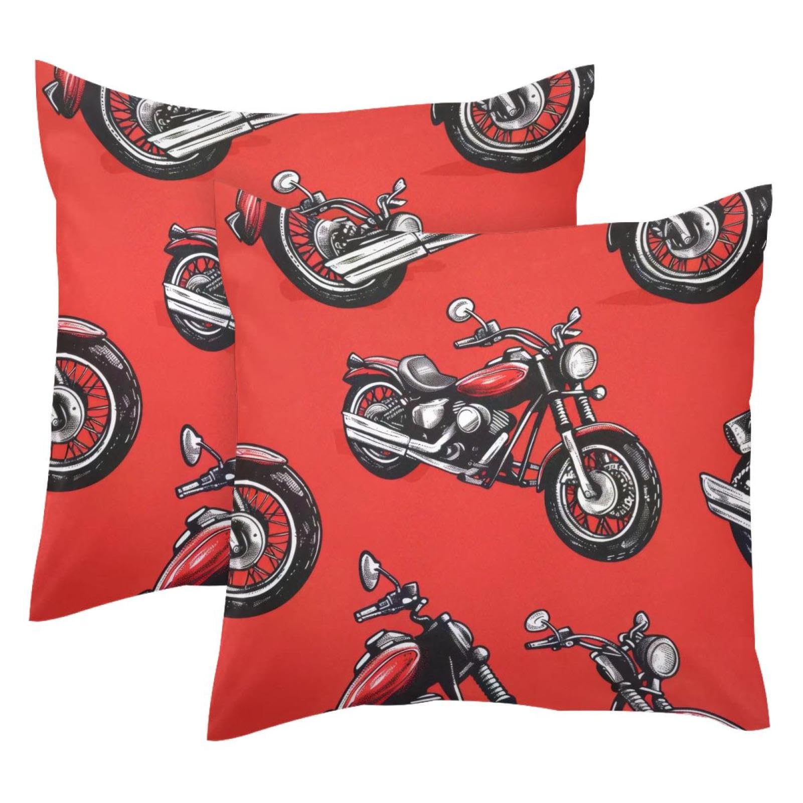 Housse de coussin velours 50x50 moto rouge lot de 2 taies décoratives salon