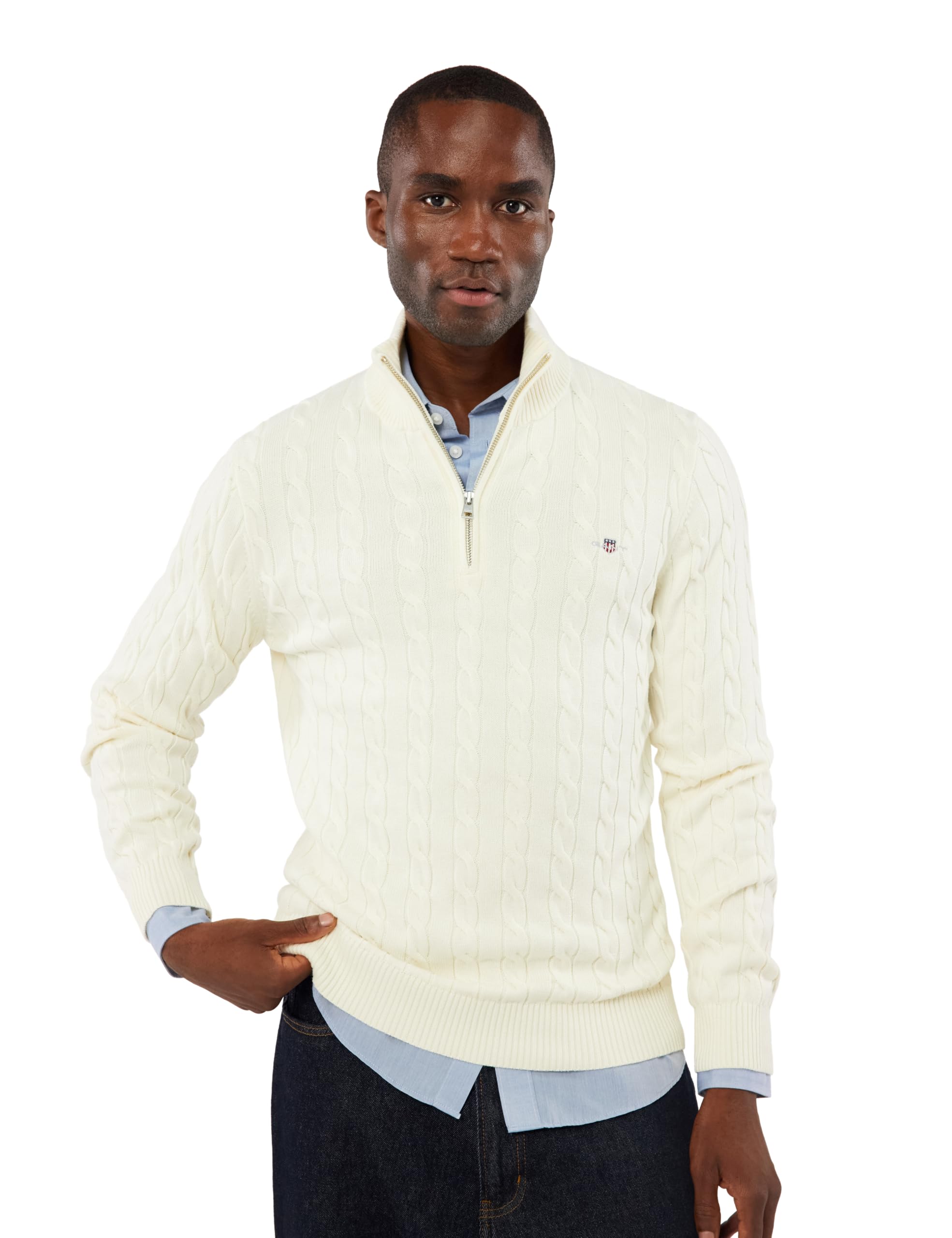 Gant Men's Cream Cotton Cable Half Zip, Xxl