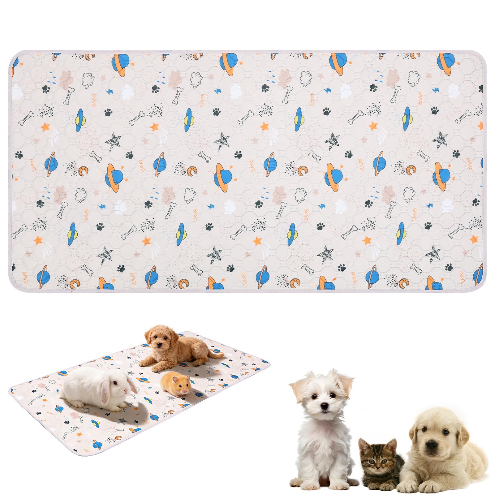 Guinea Pig Cage Liner 120x60cm Reusable Washable Hamster Bedding Waterproof Fast Absorbent Guinea Pig Pee Pads Non Slip Mat for Small Animal Rabbit Ferret Hamster Chinchillas Hedgehog Puppy(Blue)