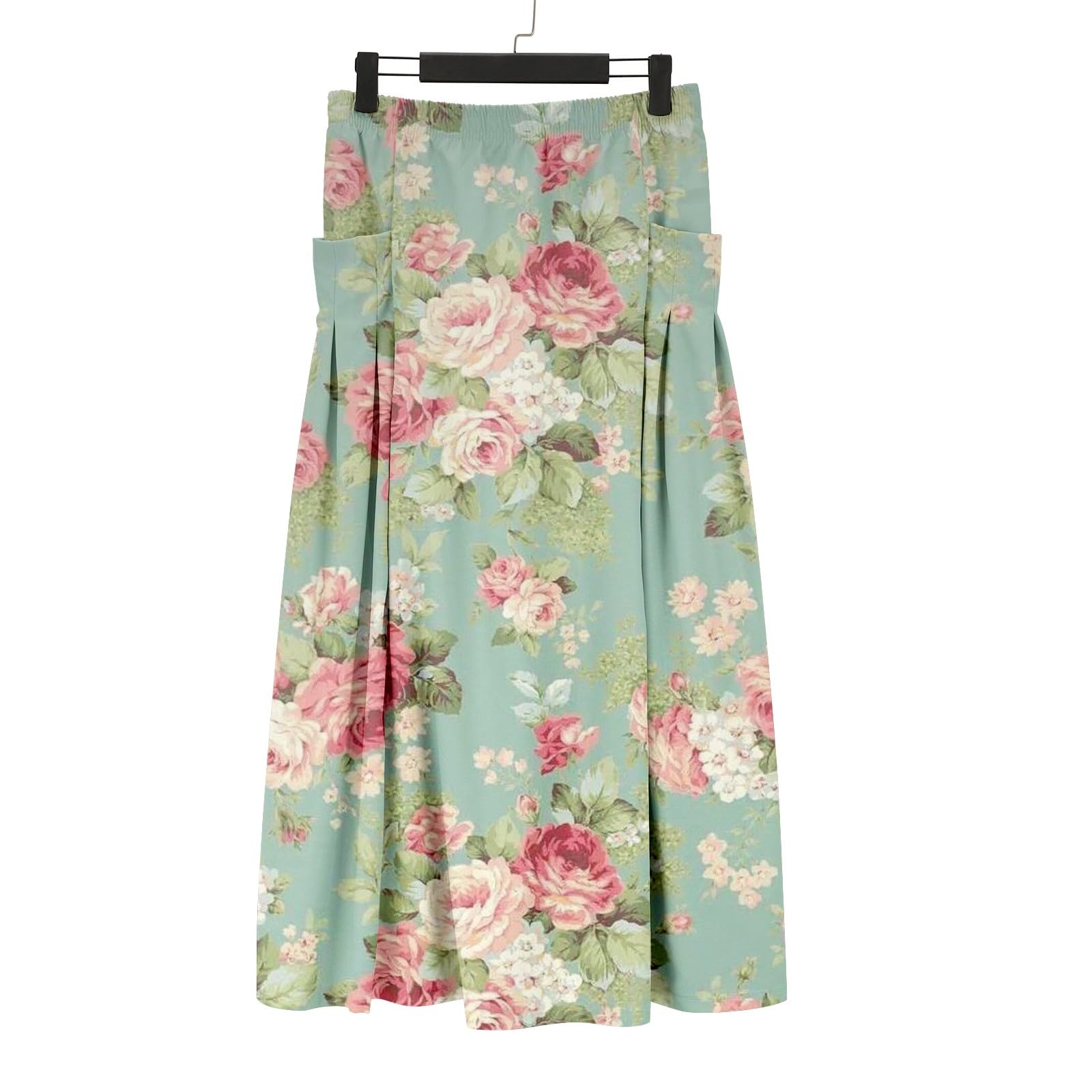 Jupe imprimée en lin pour femme - Robe décontractée tendance - Jupe à taille élastique avec poche - Motif floral - Jupe de maternité grande taille pour femmes et filles - À porter à la maison ou