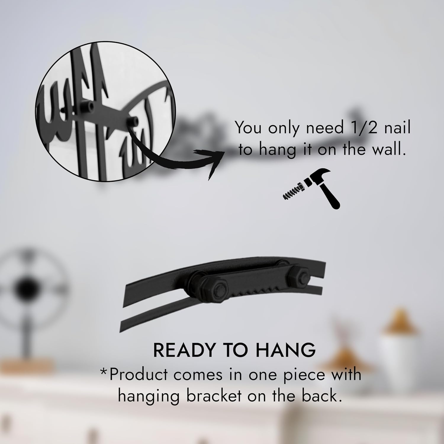 iwa concept Bismillah Islamic Metal Wall Art, Basmala Arabic Calligraphy Decor, Housewarming Gift for Muslims at Ramadan, Eid and Hajj (27.2 x 5.9 inches, Black)