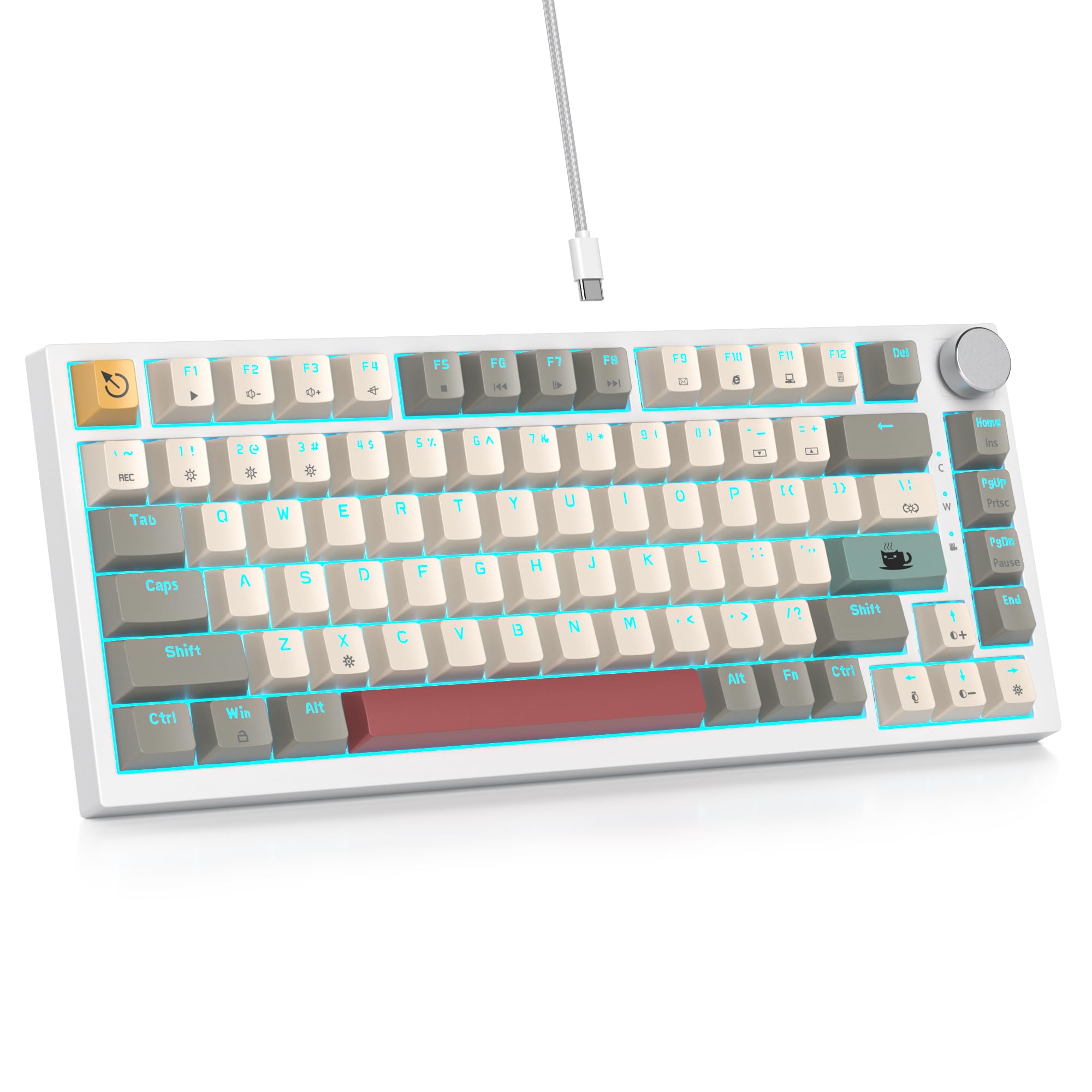 75% Wired Gaming Keyboard, Hot Swappable Gasket Mount, Red Switch, RGB Backlit 82 Keys TKL Mechanical Keyboard, NKRO Compact for PC Laptop Windows