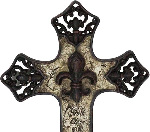 Miniatura 6 de Ebros Gift Rústica del suroeste de la Toscana cristiana inspiradora flor de lis lirio francés Dios bendiga nuestro hogar cruz placa decoración