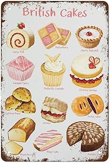 Retro Metal Tin Sign Vintage Signs British Cakes Art Food Poster Vintage Wall Decor Retro Art Tin Sign Funny Decorations for Home Bar Pub Cafe Farm Room Metal Poster 8x12 Inch