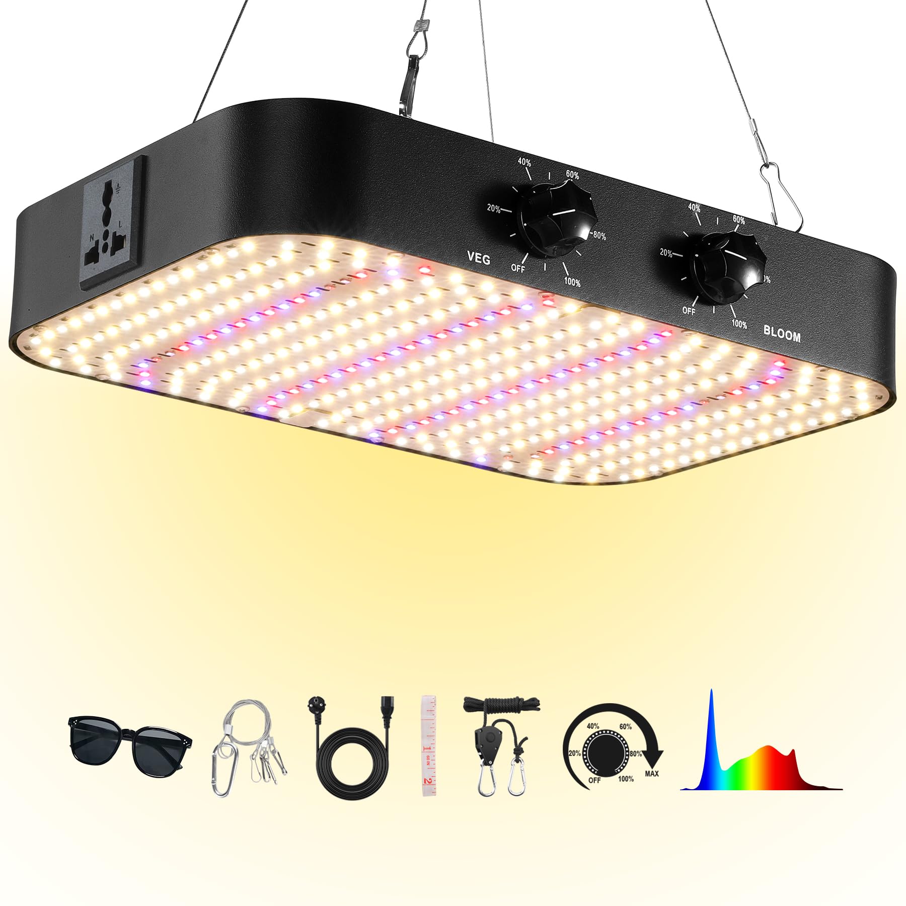 1200W LED Lampara de Cultivo, Doble Atenuación VEG BLOOM Modo Doble, Lámparas De Crecimiento, Grow Light Para Plantas De Interior para Tienda de Cultivo, Crecimiento Hidropónico(Tablero Quantum)