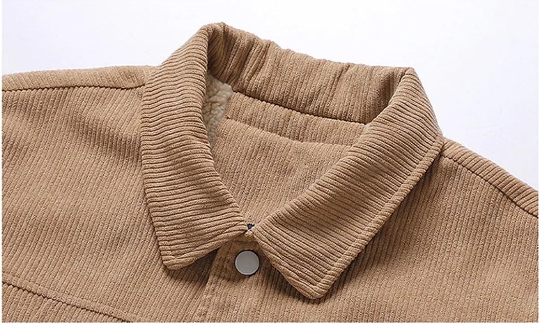 Vsadsau Men Solid Jackets Fleece Thick Warm Corduroy Outerwear Single Breasted Lapel Parka Coats