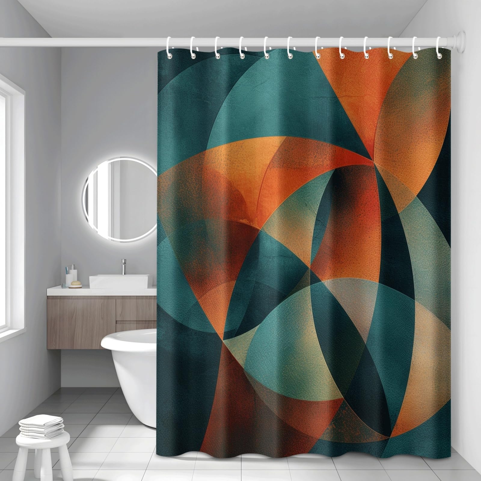 Rideau douche lavable et imperméable avec 12 crochets fournis