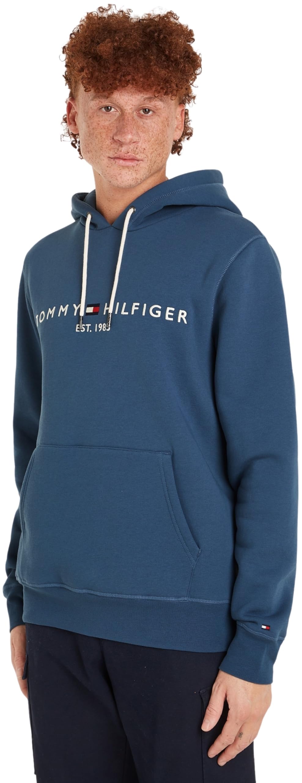 Tommy Hilfiger Men's Tommy Logo Hoodie, Blue (Aegean Sea), S