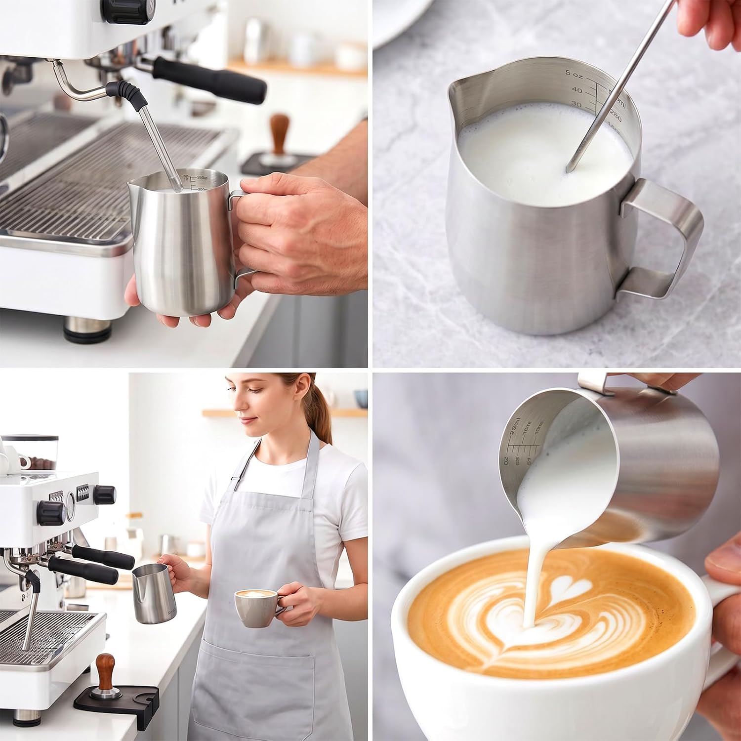 4 Pcs 12 Oz Stainless Steel Milk Frothing Pitcher