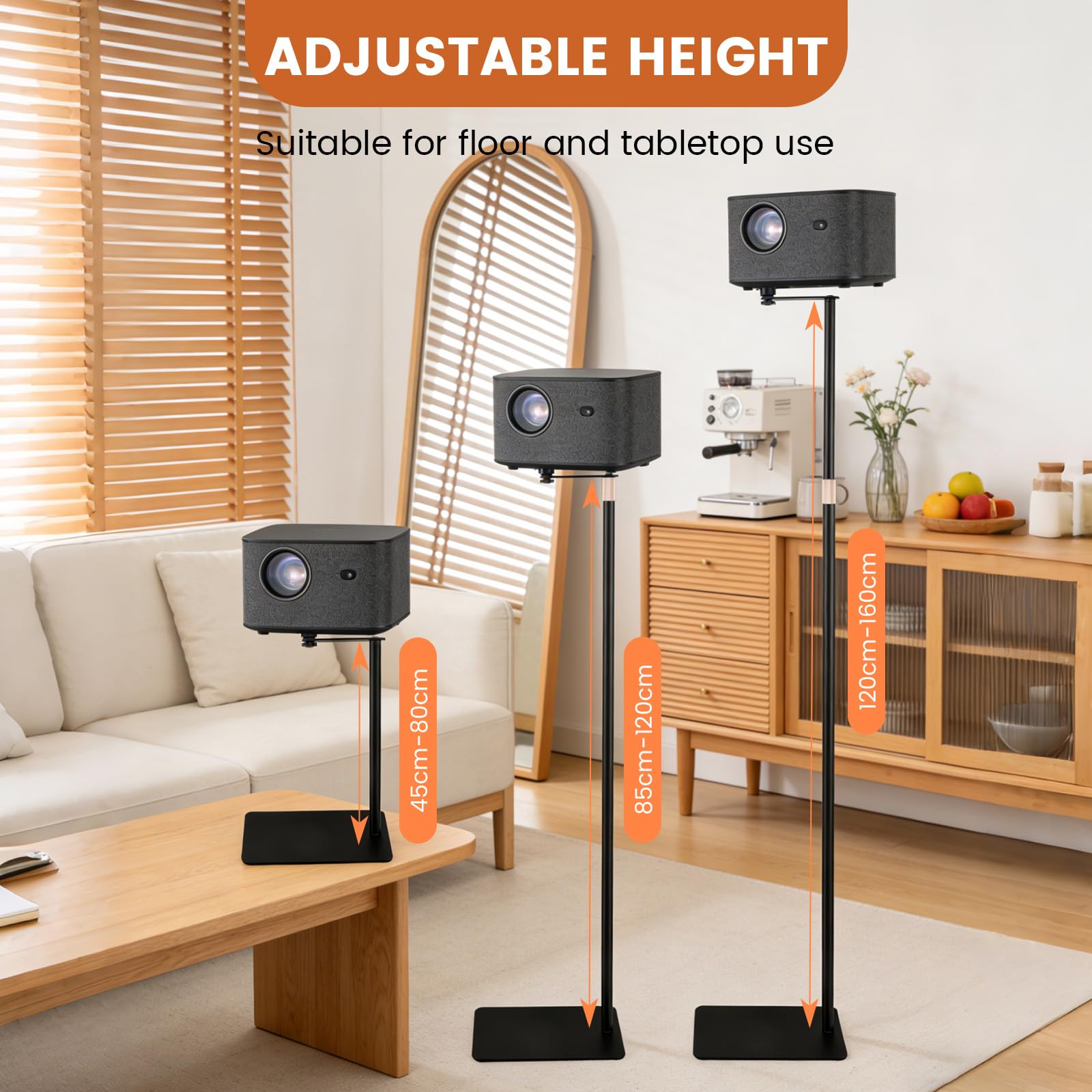 Support de projecteur pivotant 360° hauteur réglable 40-160 cm filetage 1/4" acier au carbone