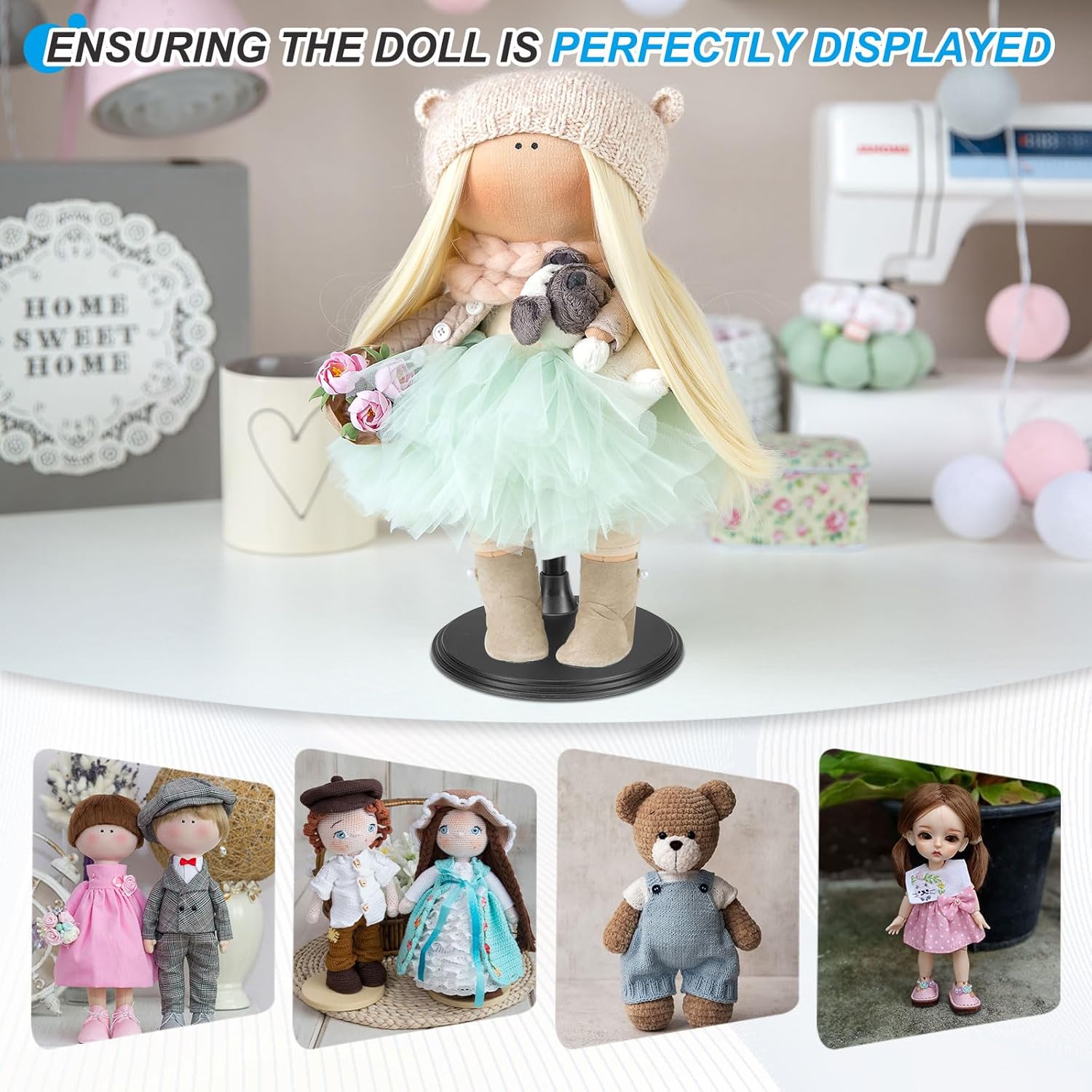 Adjustable Doll Stand, Fits 6 Inch Plush Doll Plastic Display Holder Support Retractable Waist Action Figure Stand Display Base Waist 1"(Black, 2pcs)