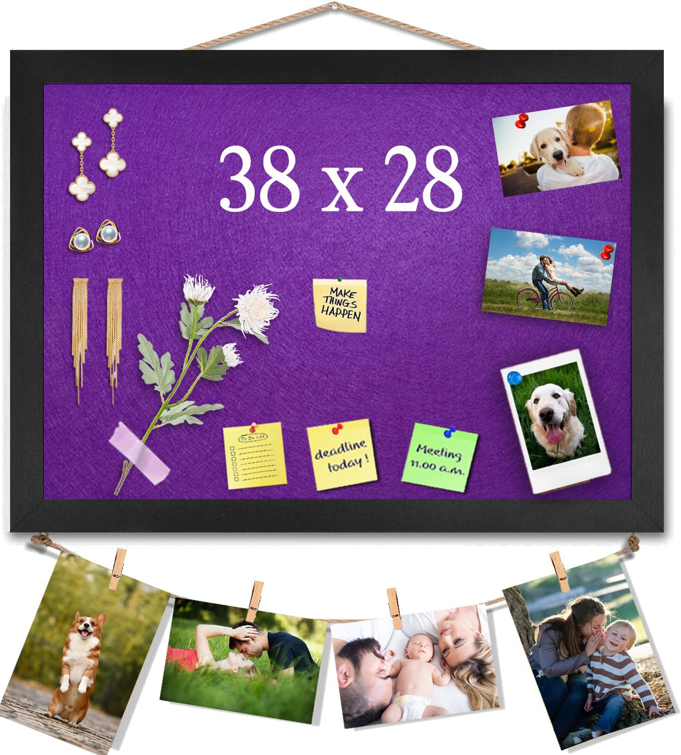 Purple Bulletin Boards Cork Board with Felt, 38x28CM Small Display Pin Board Vision Board for Walls Jewelry, Notes