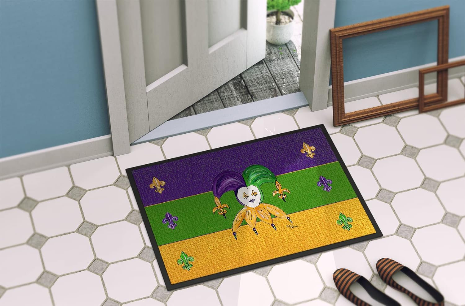 Caroline's Treasures 8386MAT Mardi Gras Doormat 18x27 Front Door Mat Indoor Outdoor Rugs for Entryway, Non Slip Washable Low Pile, 18H X 27W