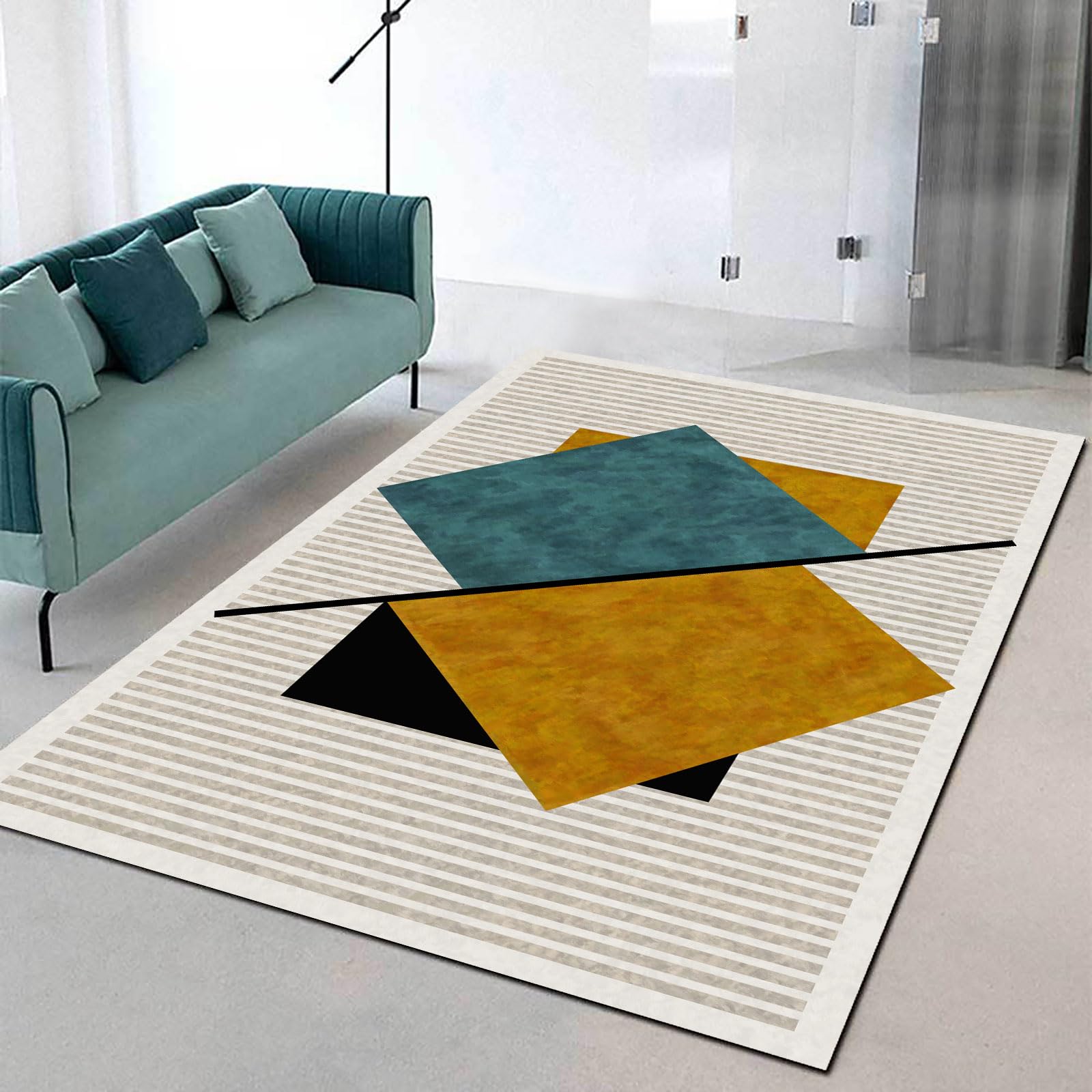 Grand tapis de salon 160x260 cm moderne géométrique lavable intérieur extérieur