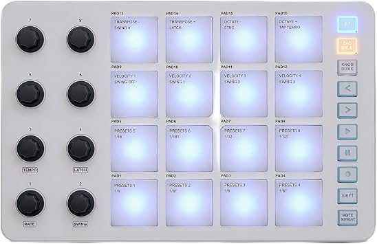 Portable MIDI Drum Pad Controller - Beat Maker Machine with 16 RGB Backlit Pads, Bluetooth USB, 8 Assignable Knobs for Music Production