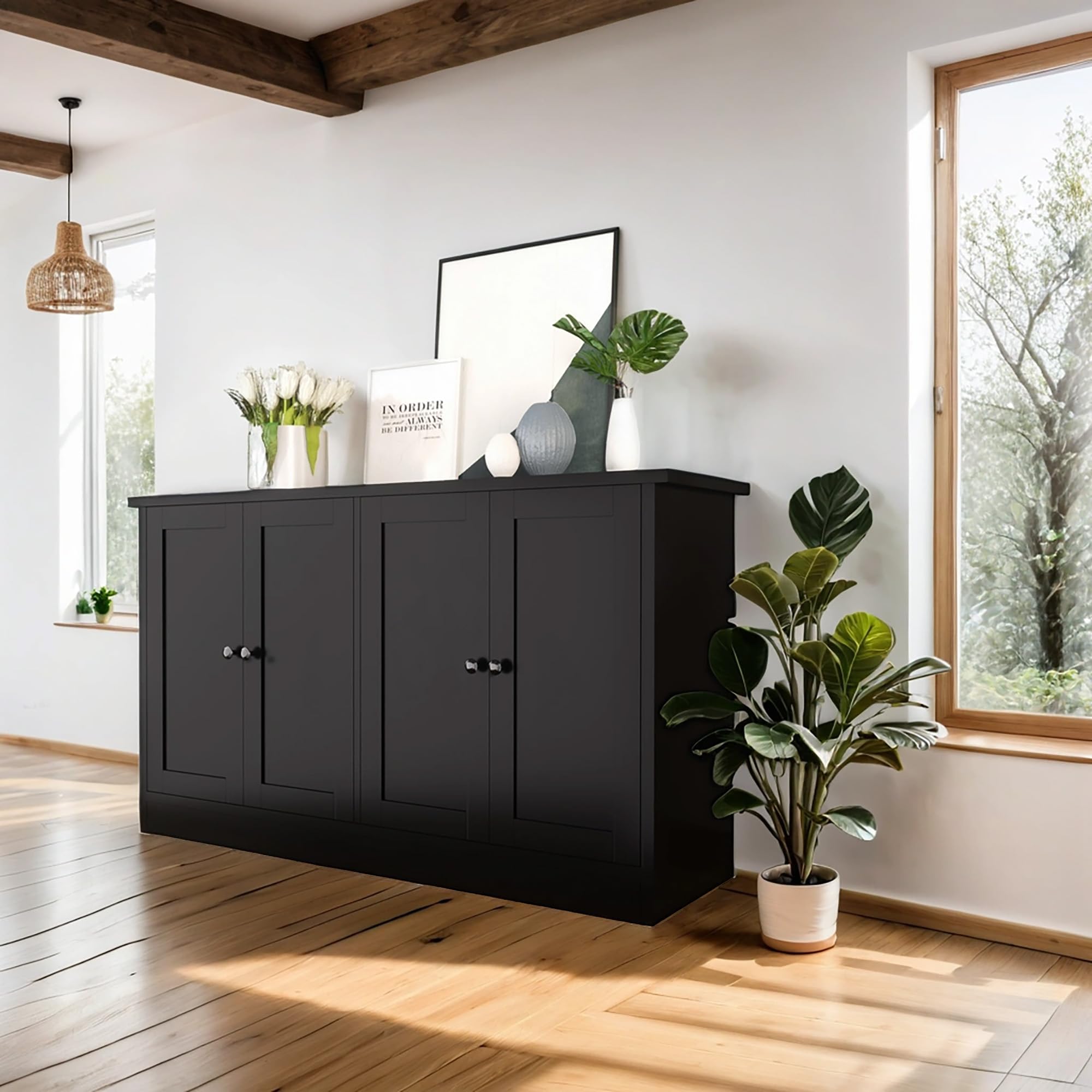 Amazon.com - holzart Black Buffet Storage Cabinet with 4 Door, 49" W ...