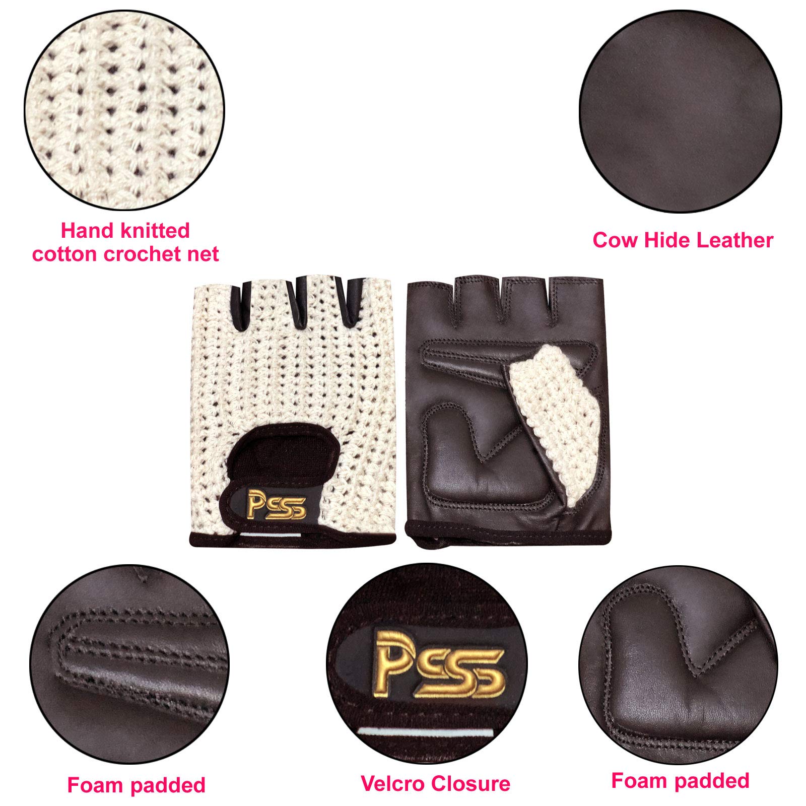 Prime Finger Less Net Cycle Padded Gloves Biker Fitness Gym Body Building Weight Lifting Glove 411 (brown/white, S) - Image 4