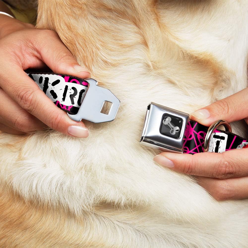 Buckle-Down Dog Collar Seatbelt Buckle I Heart Punk Rock Safety Pins Black Fuchsia White 11 to 17 Inches 1.0 Inch Wide, Multicolor (DC-W30917-M)
