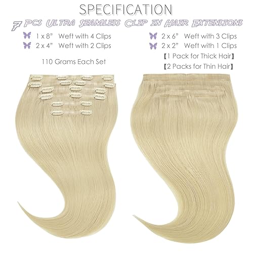 Vista 234 de Lacer Extensiones de cabello humano con clip, de doble trama, cabello brasileño de cabeza completa, color negro azabache, extensiones de cabello