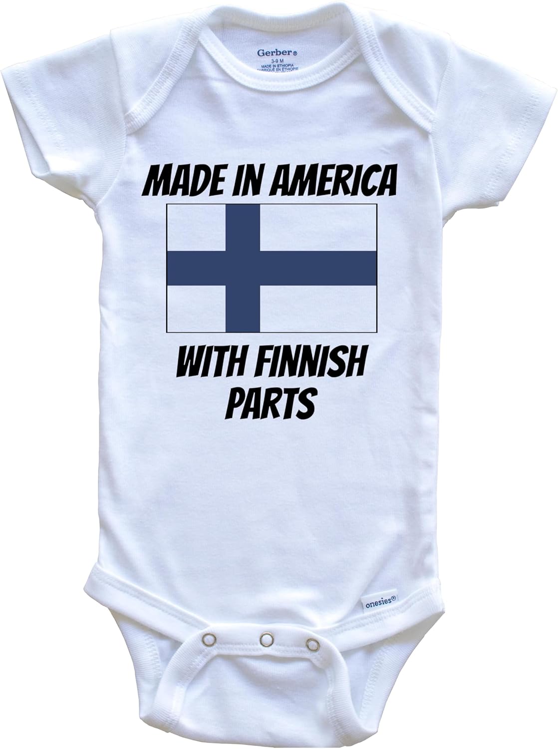 Made in America with Finnish Parts Finland Flag Funny One Piece Baby Bodysuit