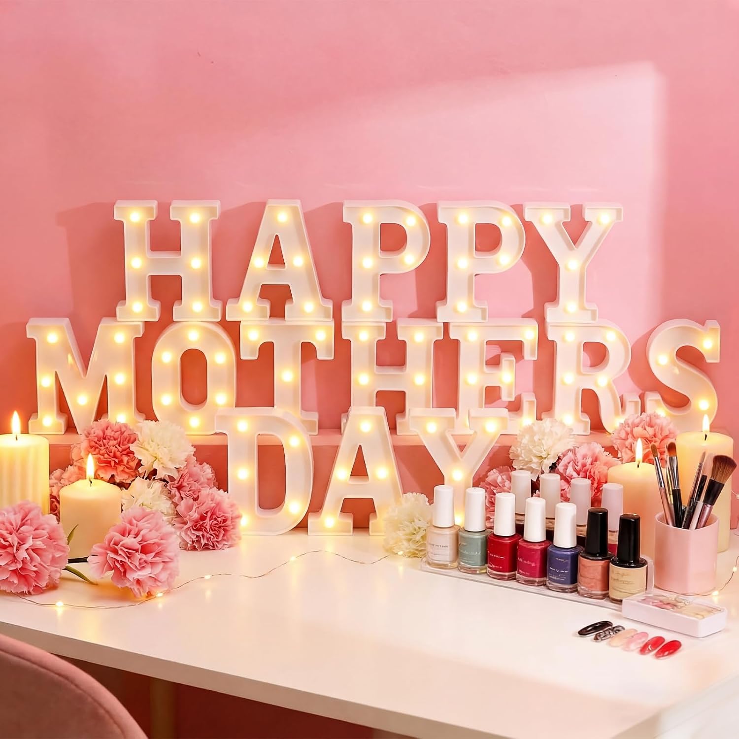 15 Pcs Happy Mother's Day Decorations Mommy Light up Signs Mother Day LED Letter Lights Battery Powered Mom Letters Signs for Wall Shelf Table Mothers Table Decor Mom's Birthday Party Supplies