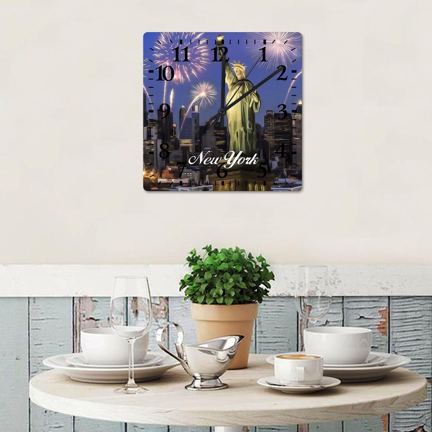 New York Decorative Wood Clock New York City View Clocks for Wall Battery Operated Silent Clocks for Bathroom Bedroom 15x15in New Home Housewarming Gift, Style-3, s4338yoqhc0t