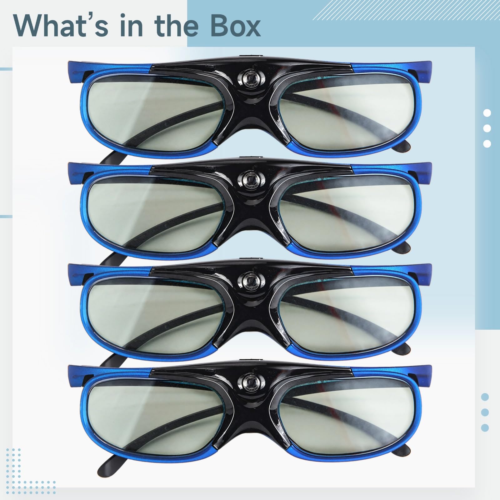 4 pares de gafas 3D activas, recargables, frecuencia de actualización de 144 Hz, amplio ángulo de visión para proyectores Dlp-Link, Xgimi, Jmgo, marco azul
