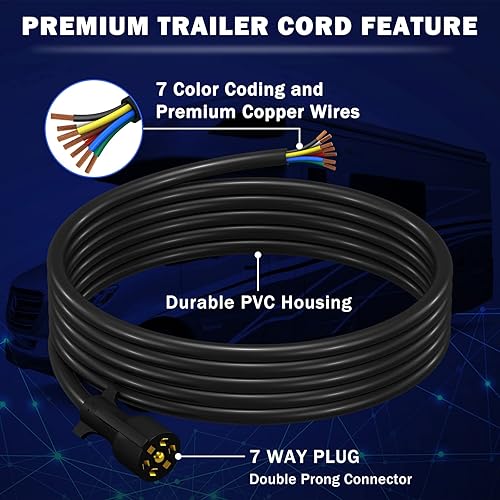 Miniatura 2 de CheeMuii Cable de remolque de 15 pies, resistente de 7 vías, kit de arnés de cableado de remolque de 7 pines, enchufe de remolque en línea, cable de