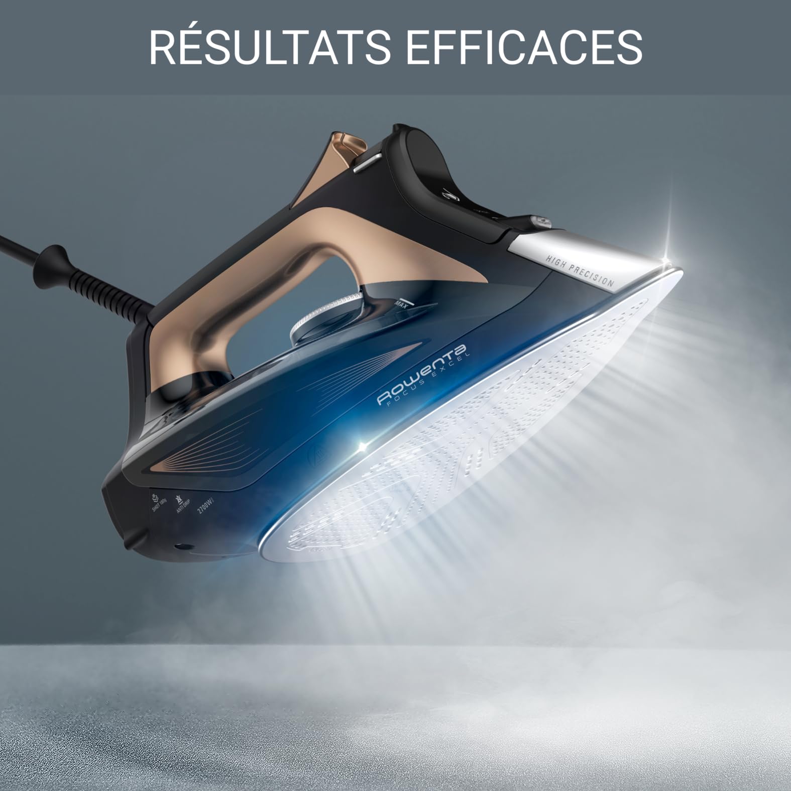 Rowenta Focus Excel Fer à repasser vapeur, Puissance 2700 W, Débit de vapeur de 45 g/min, Fonction pressing de 180 g/min DW5325D1