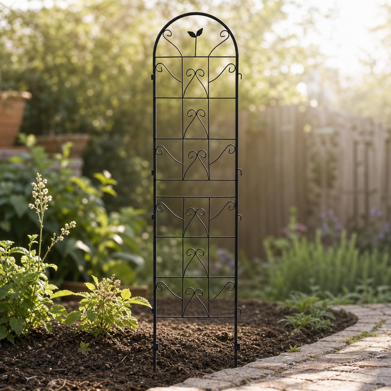 Treillis Jardin Fer Noir sur Pied, Panneau métallique, végétal, Aménagement Balcon, pour Amateurs Jardins, Size to 1