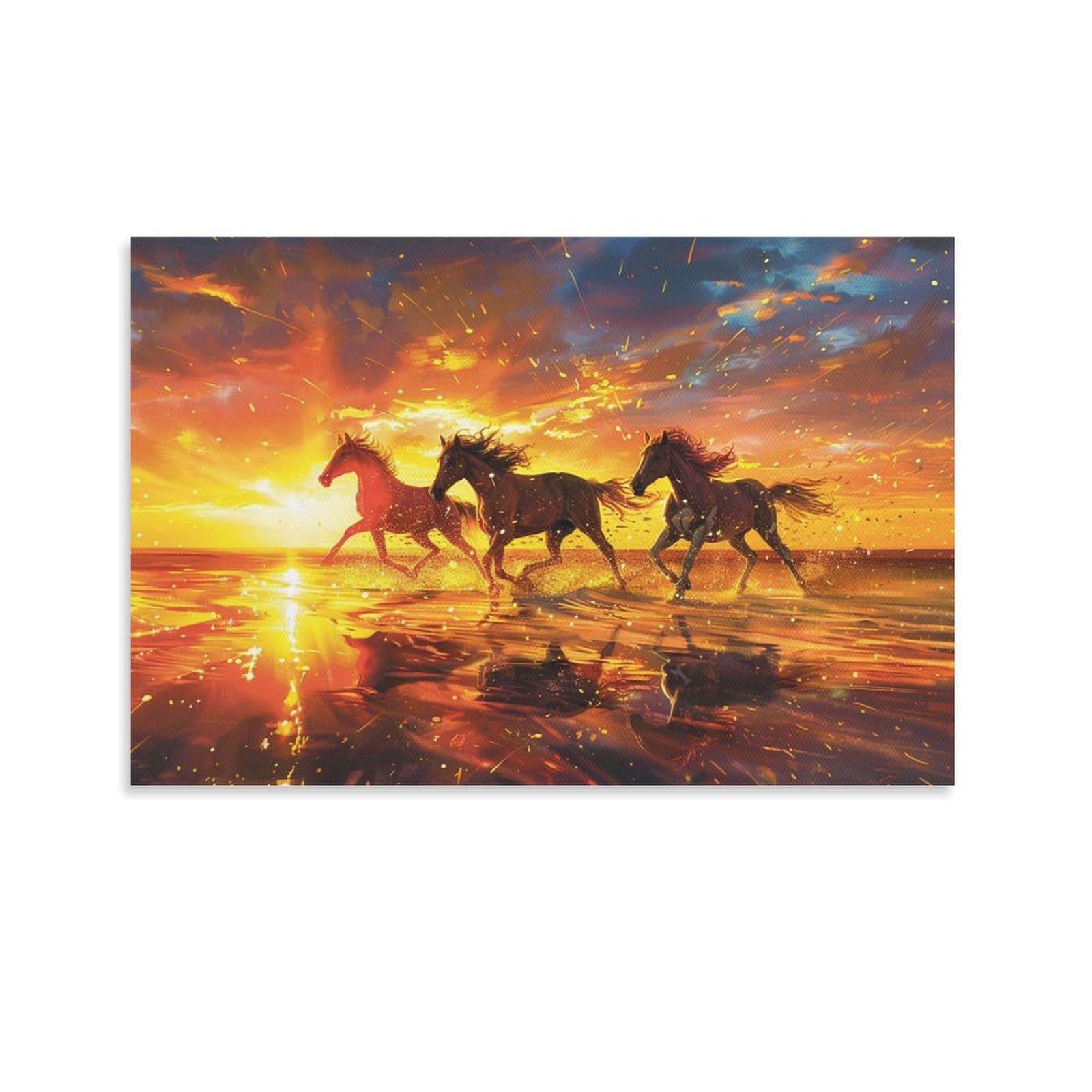Amazon.co.jp: 絵画 夕暮れ時に疾走する馬インテリア 絵画 魅力的な色