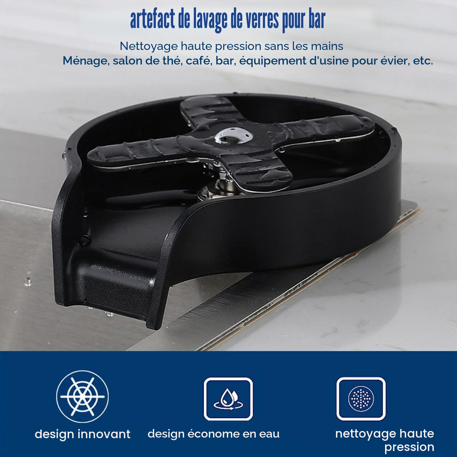 Rince-verres pour évier de cuisine, Rince-verres en acier inoxydable à haute pression, 5 trous, nettoyage rapide, Rince-verres pour évier de cuisine, accessoires de remplacement pour bar(Le noir)