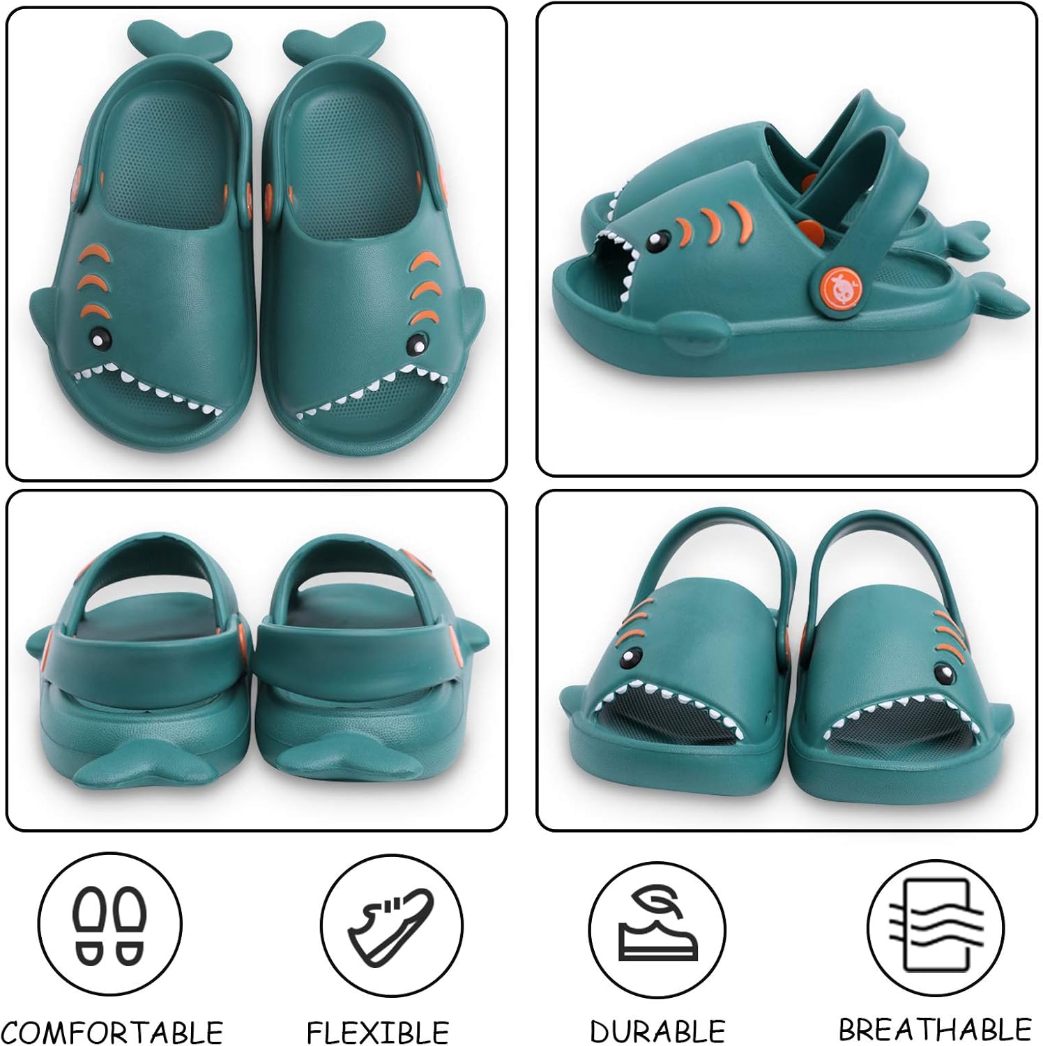  | Kid's Garden Clogs Boys Girls Lightweight Open Toe Beach Pool Slides Sandals Little Baby Cute Cartoon Shark Shower Slipper Toddler Non-Slip Summer Slippers Water Shoes | Clogs & Mules